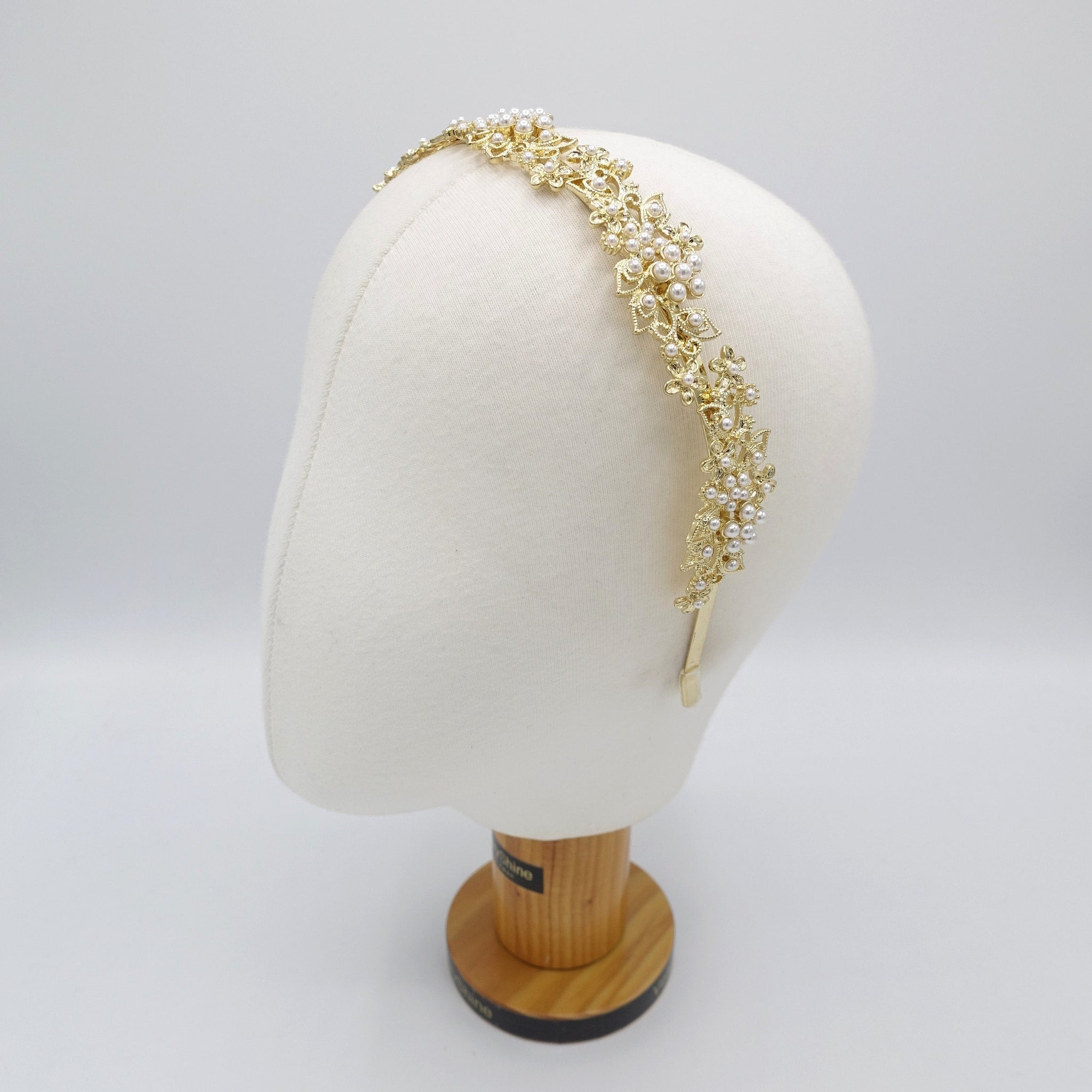 veryshine.com Headband pearl petal metal thin headband flower event hair accessory for women