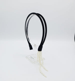 veryshine.com Headband pearl tassel attached velvet double headband stylish woman hairband accessory
