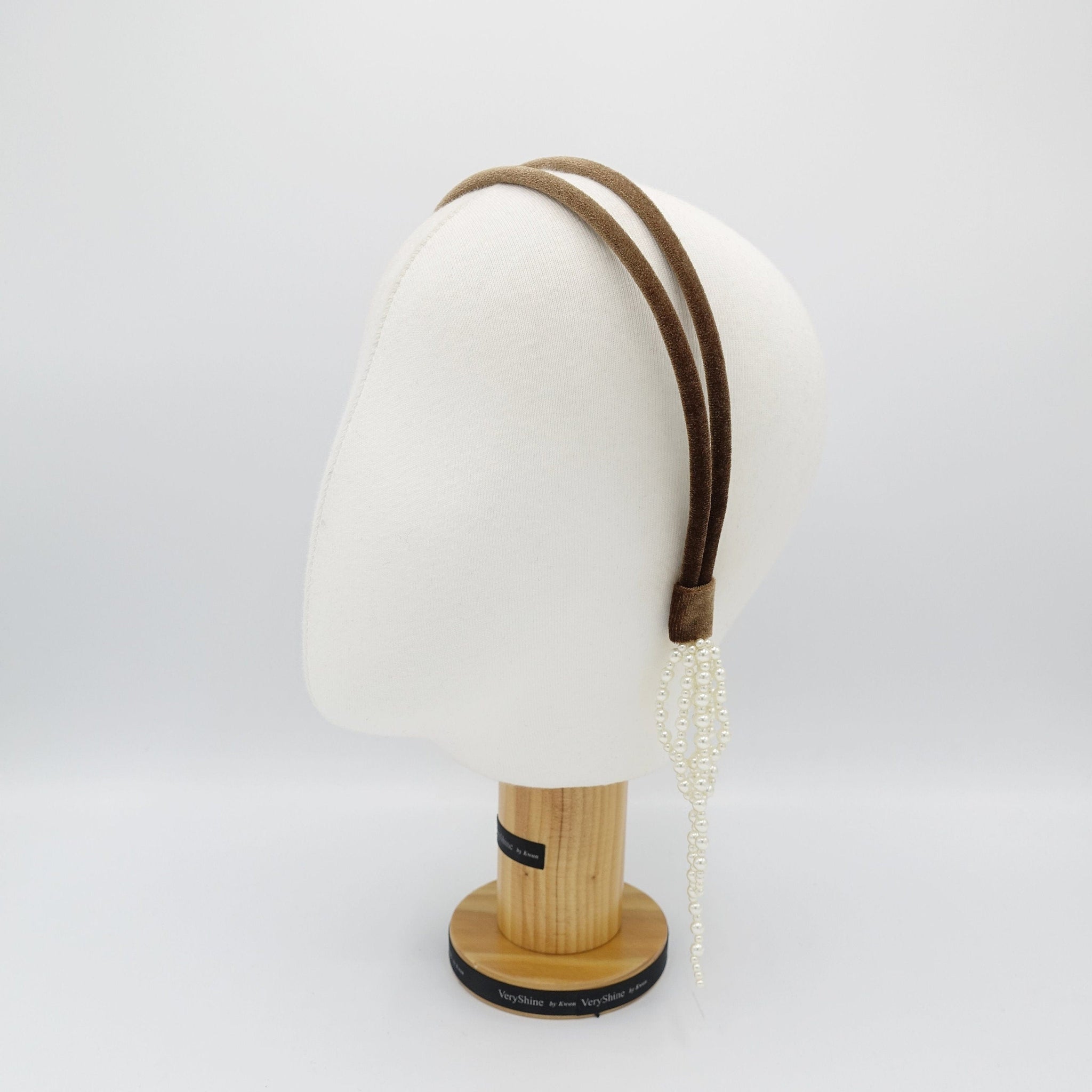 veryshine.com Headband pearl tassel attached velvet double headband stylish woman hairband accessory