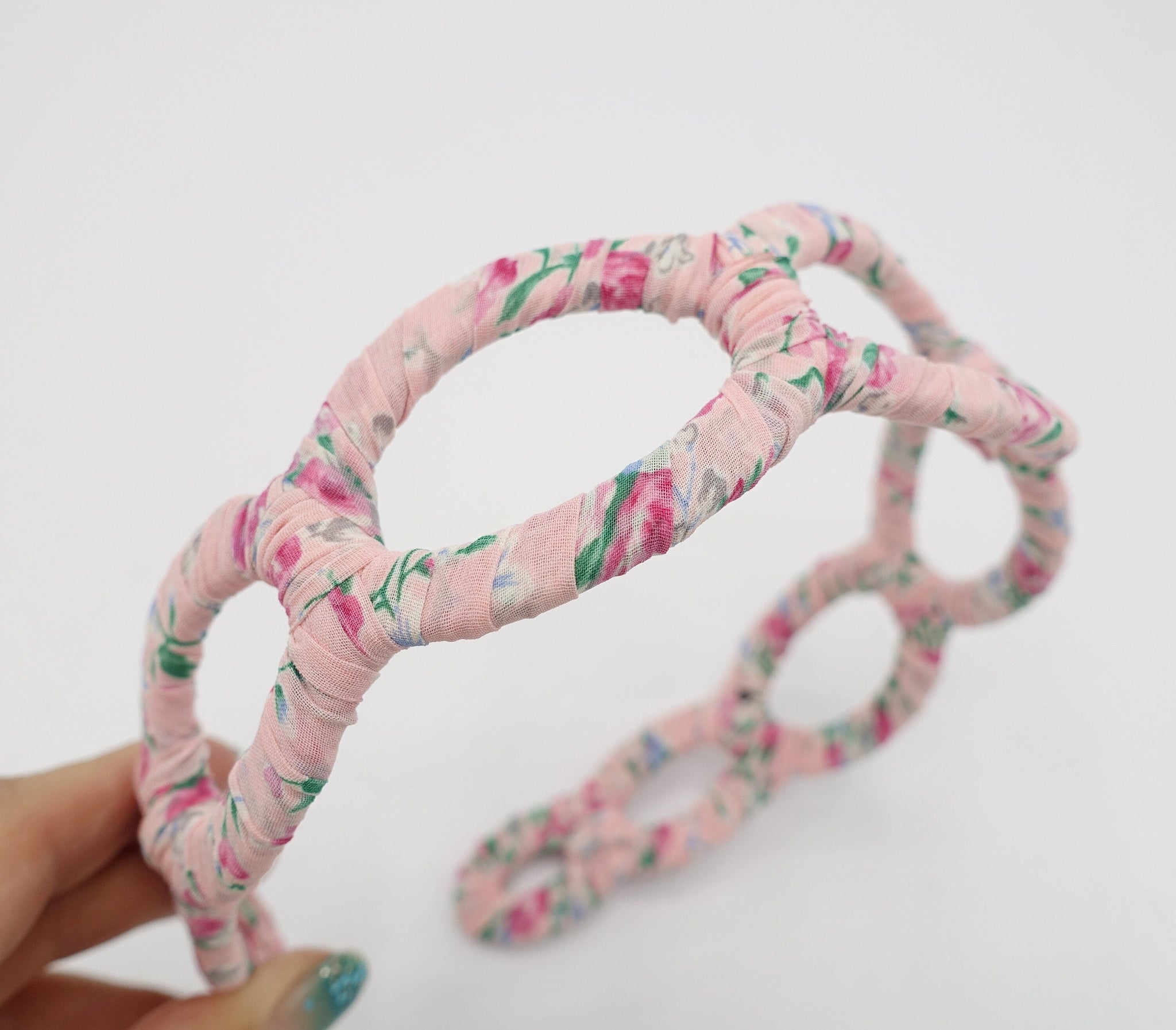 veryshine.com Headband Pink floral fabric wrap elliptical headband casual hair accessory for women