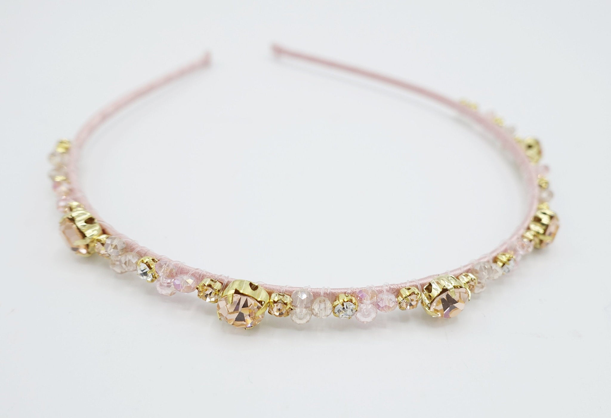 veryshine.com Headband Pink glass rhinestone headband beads beaded thin headband women hair accessory