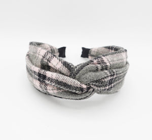 veryshine.com Headband Pink gray woolen plaid headband cross twist hairband Winter hair accessory for women