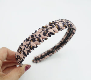 veryshine.com Headband Pink Suede leopard print headband saw pattern wrap hairband women hair accessory