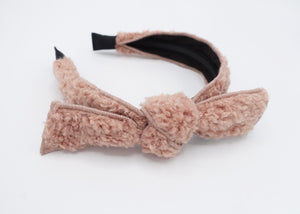 veryshine.com Headband Pink teddy bow knot headband fabric fur wire knotted bow thin hairband for women