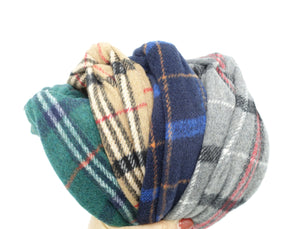 veryshine.com Headband plaid check woolen headband cross twist hairband Fall Winter hair accessory for women