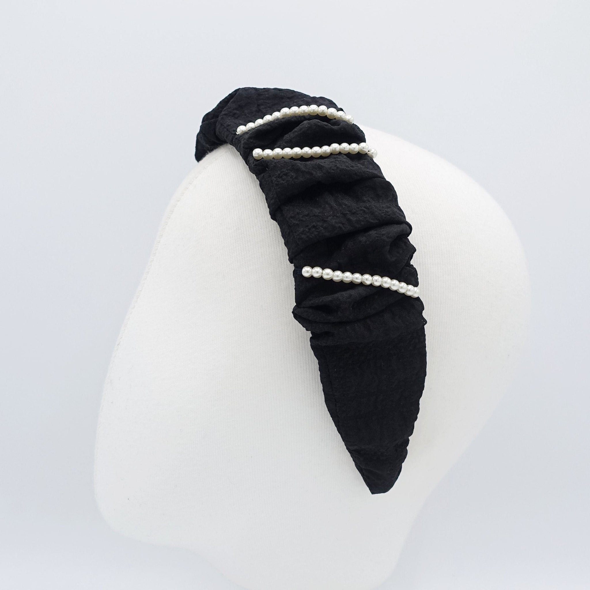 veryshine.com Headband pleated headband pearl beaded ornaments embellished hairband  crinkled fabric hair accessory for women