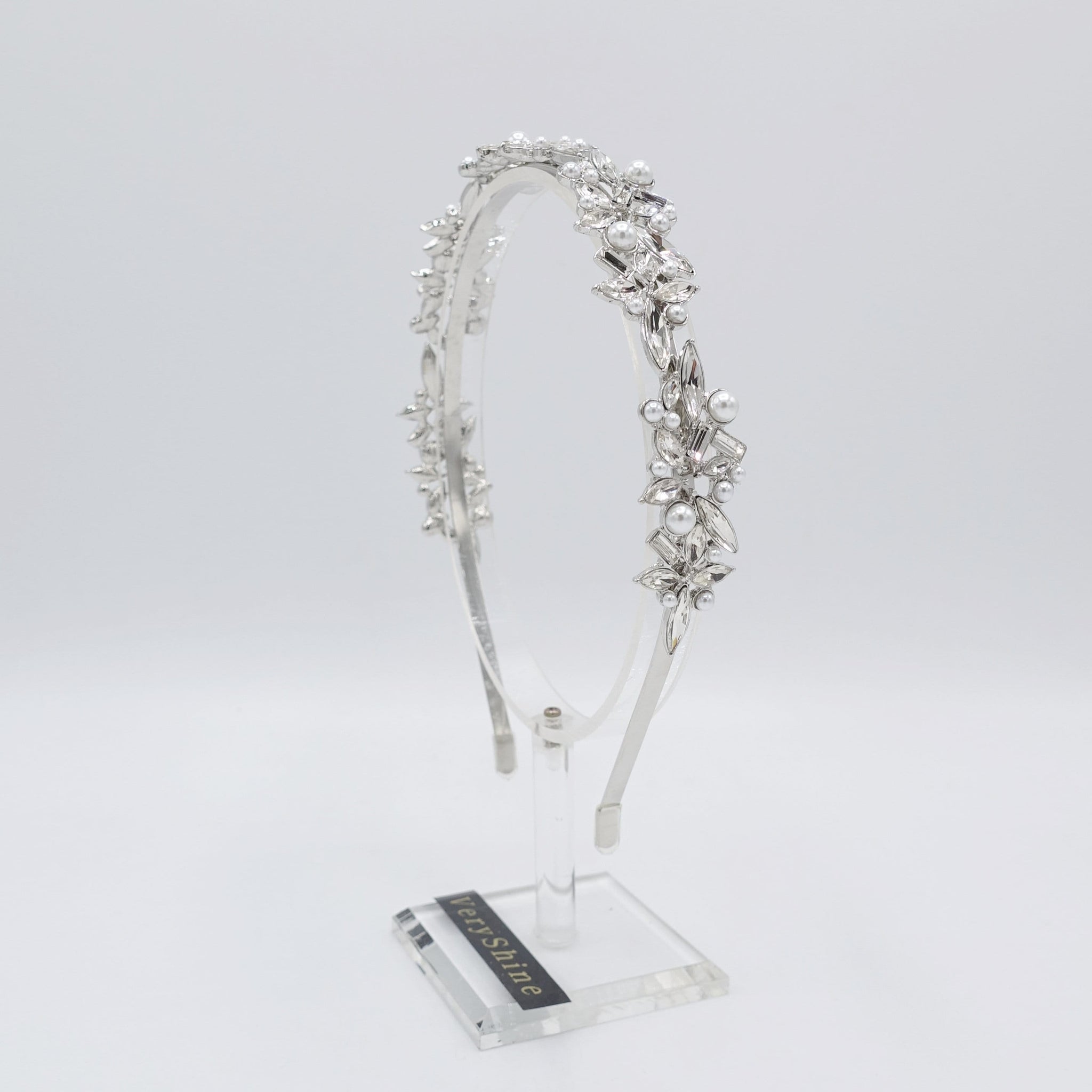 veryshine.com Headband pointed petal pearl headband rhinestone metal thin headband flower event hair accessory for women