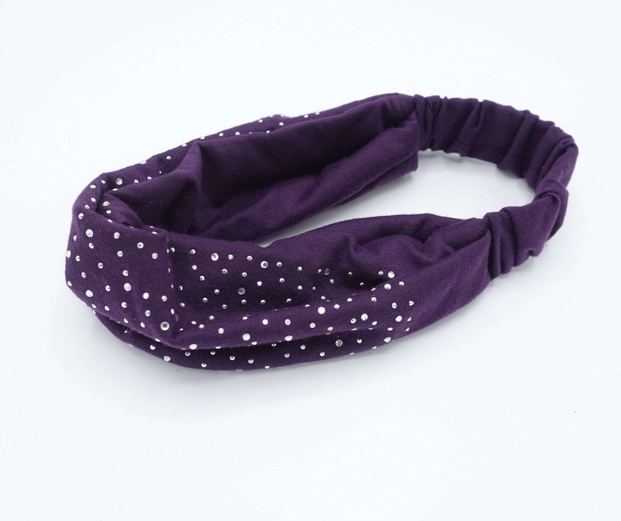 veryshine.com Headband Purple hotfix embellished headband Cotton elastic fashion headband for women