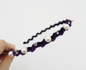 veryshine.com Headband Purple pearl rhinestone embellished headband velvet wrap headband women hair accessory