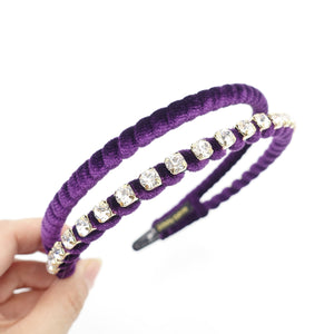 veryshine.com Headband Purple rhinestone embellished double headband velvet wrap hairband stylish women hair accessory