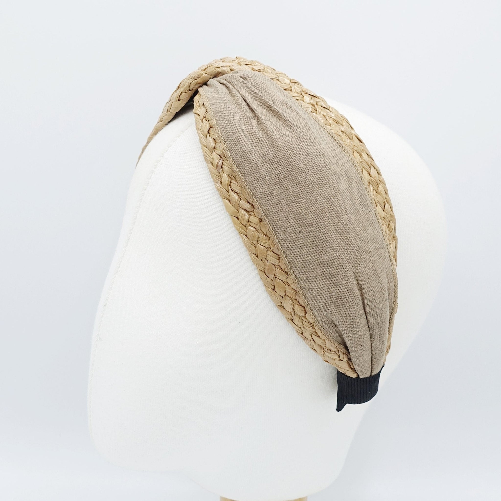 veryshine.com Headband rattan cross headband fabric layered straw hairband Summer holiday hair accessory for women