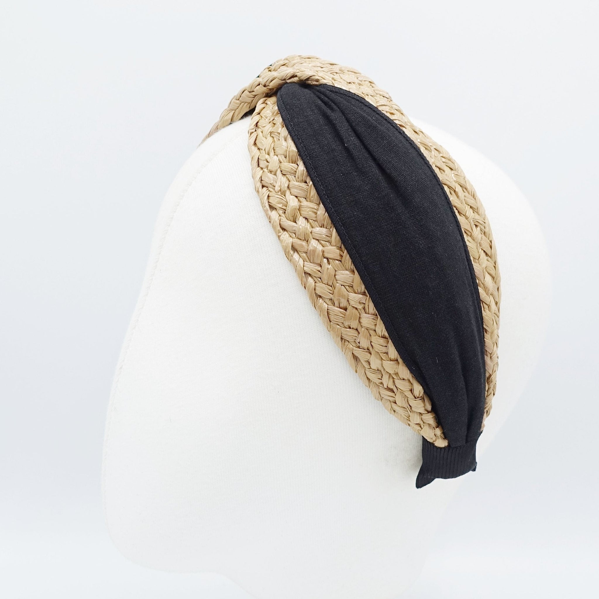 veryshine.com Headband rattan cross headband fabric layered straw hairband Summer holiday hair accessory for women