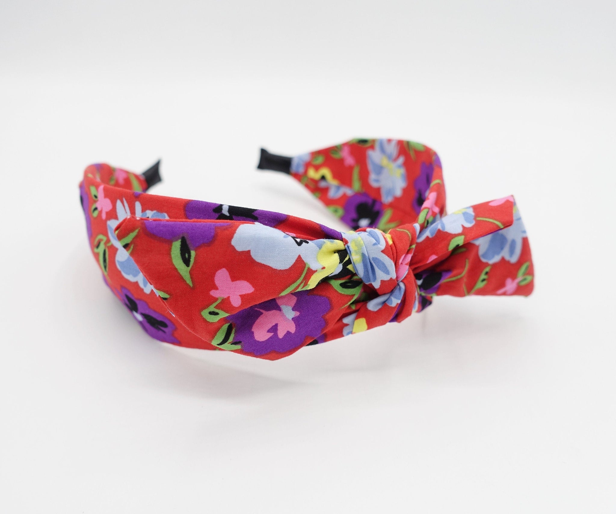 veryshine.com Headband Red vivid Spring headband floral print wired bow hairband casual hair accessory for women