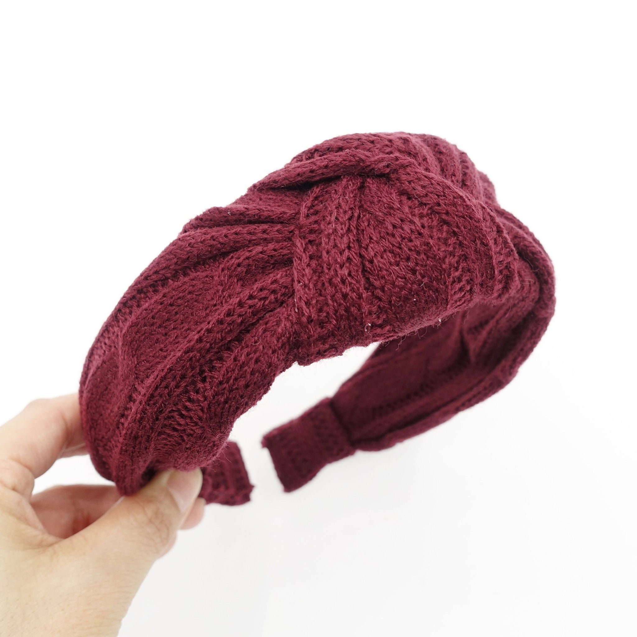 veryshine.com Headband Red wine cable knit pattern headband top knot hairband hair accessories