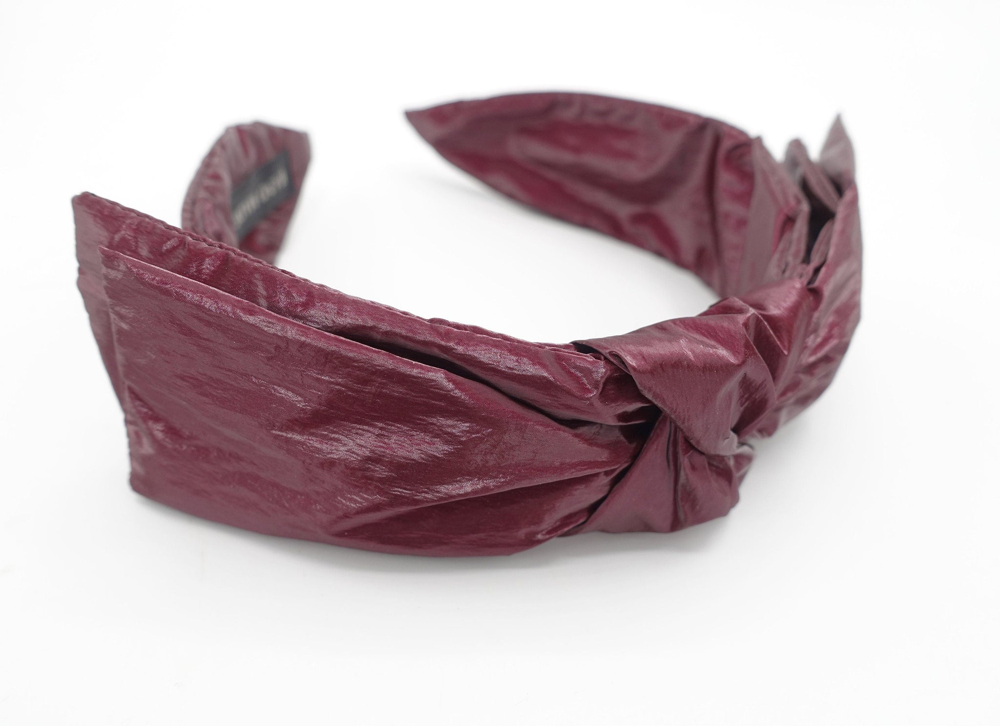 veryshine.com Headband Red wine double layered wire bow tie headband reflective coated fabric hairband unique hair accessory for women