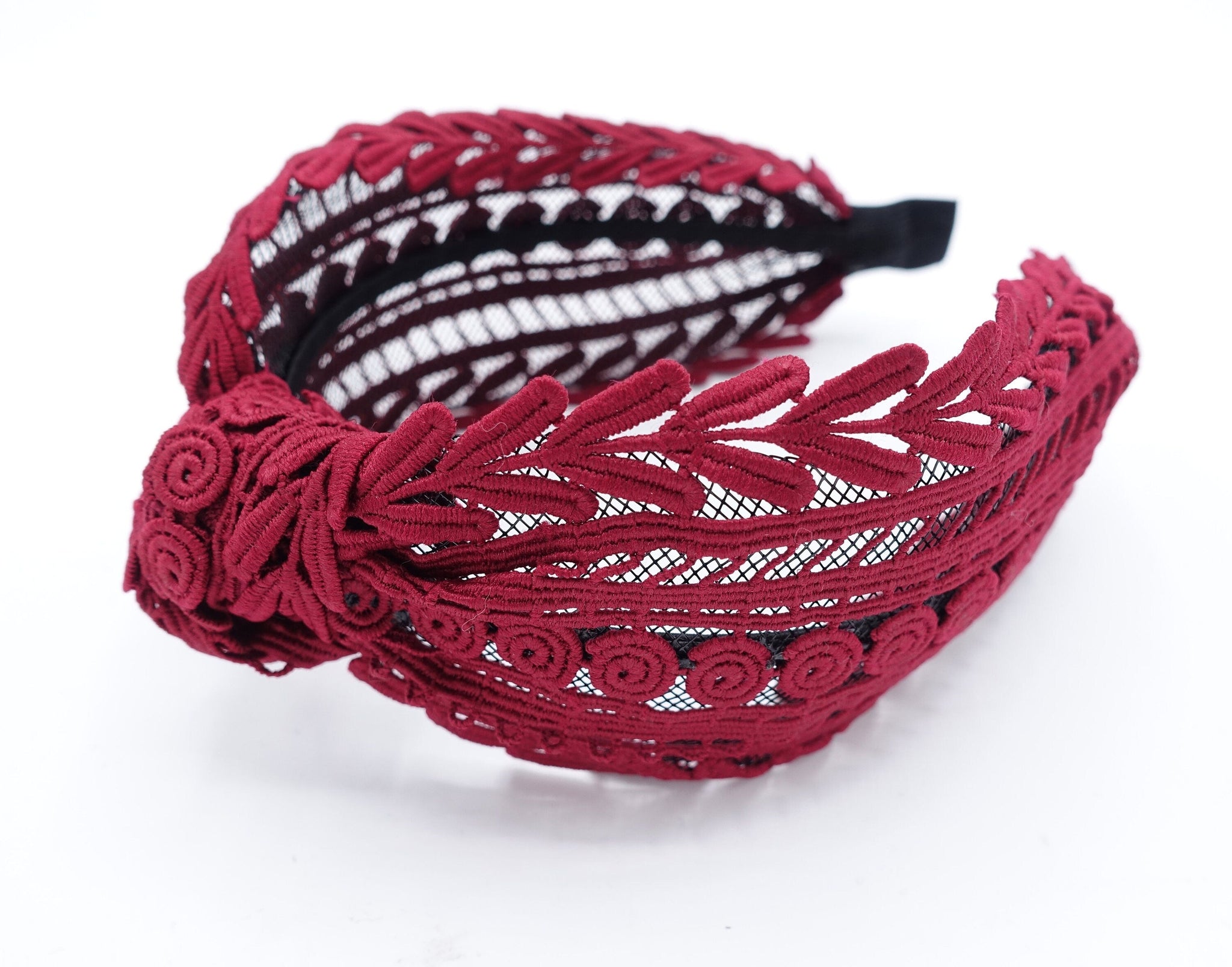 veryshine.com Headband Red wine knotted mesh herringbone headband translucent hairband