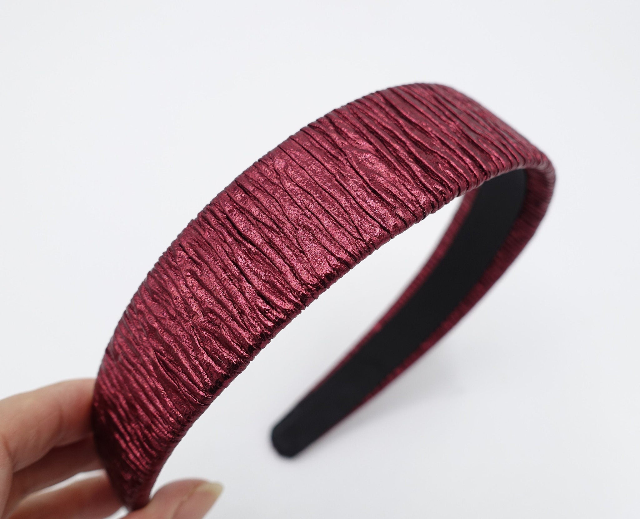 veryshine.com Headband Red wine metallic pleated headband flat hairband women hair accessory