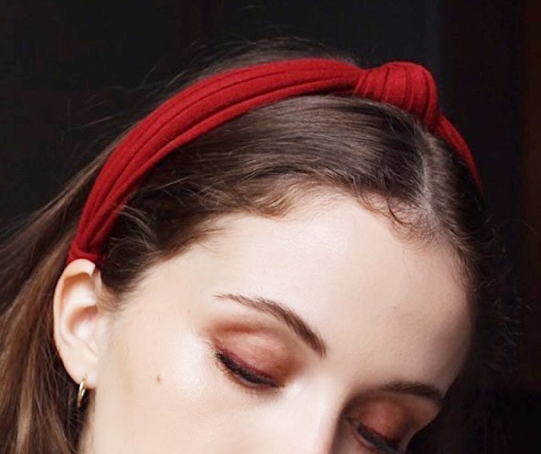 veryshine.com Headband Red wine narrow top knot headband wide corrugated pattern hairband Fall Winter women hair accessory