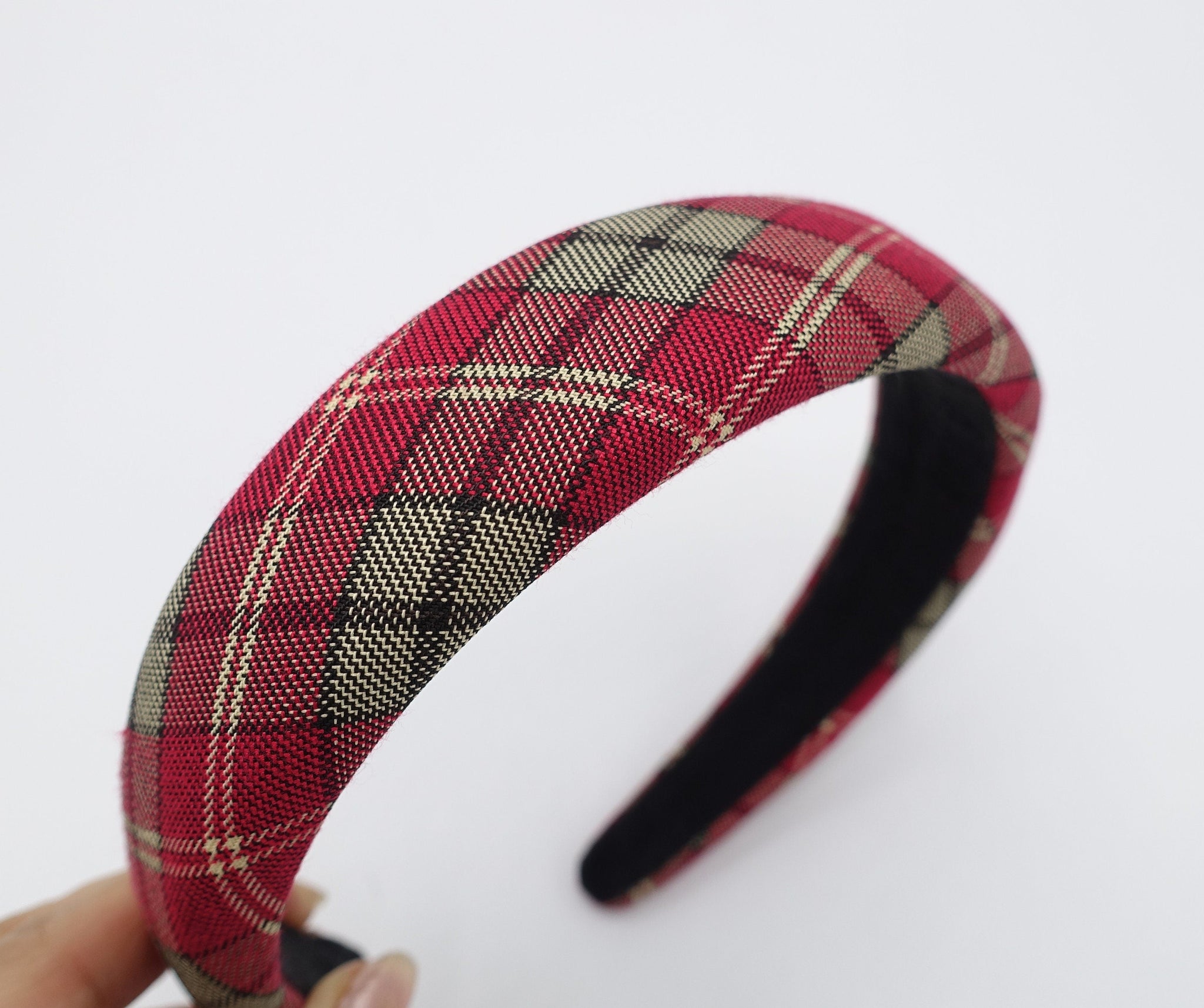 veryshine.com Headband Red wine plaid headband padded hairband shop for women