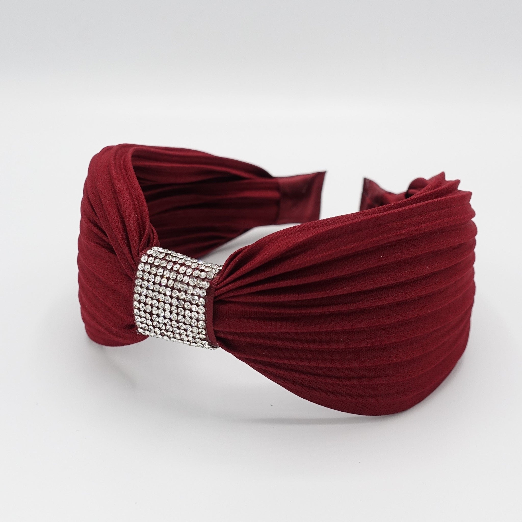 veryshine.com Headband Red wine pleated headband rhinestone decorated hairband woman hair accessory