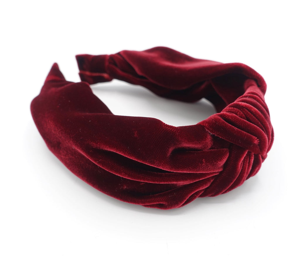 veryshine.com Headband Red wine silk velvet headband luxury fabric knot hairband