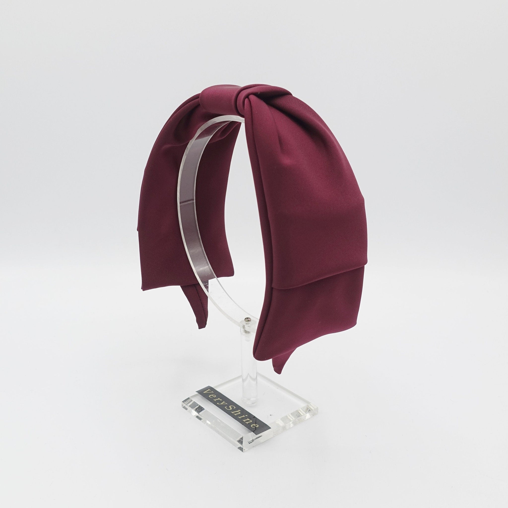 veryshine.com Headband Red wine solid satin bow tie headband formal hair accessory for women