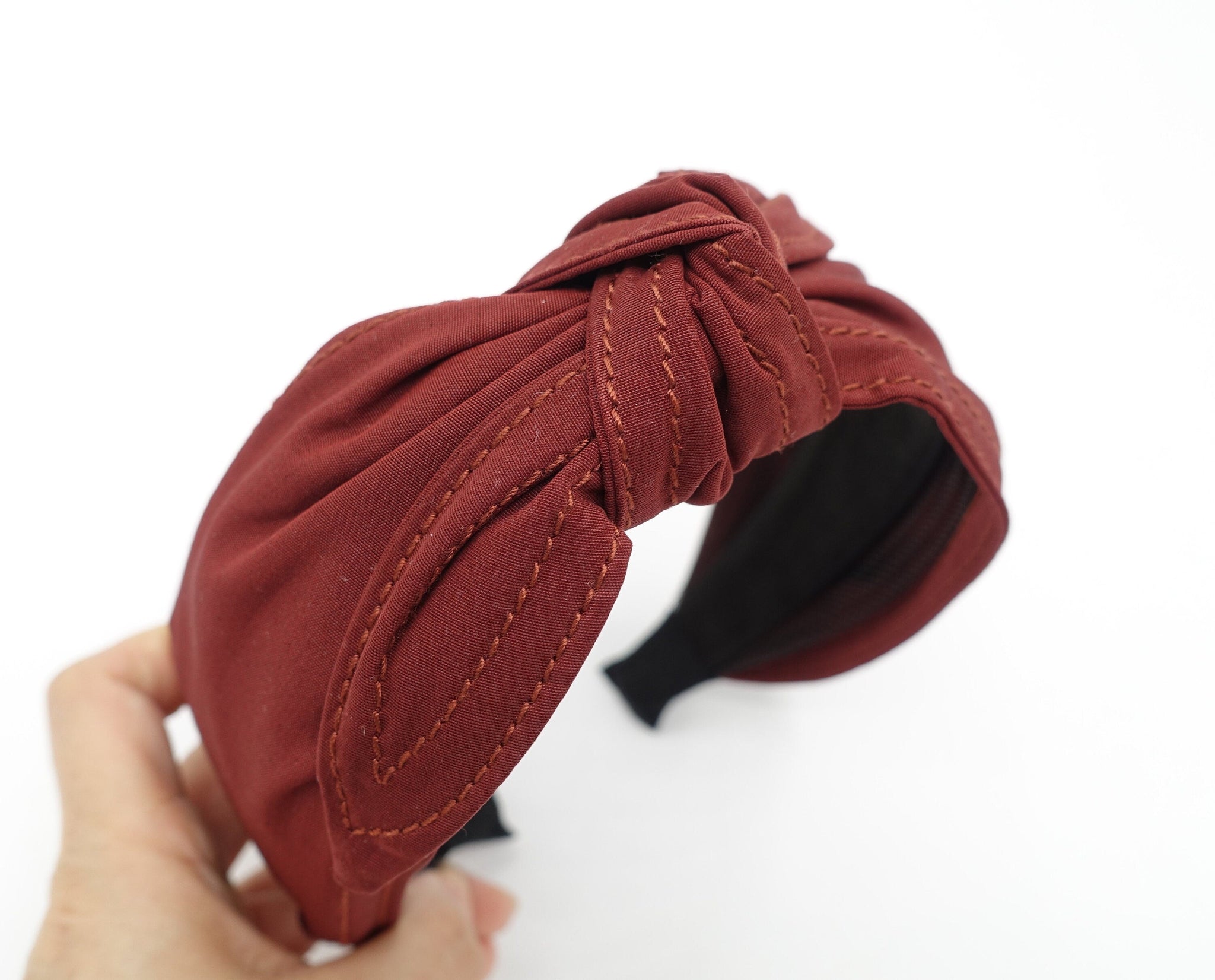 veryshine.com Headband Red wine stitched top knot headband casual hairband Fall hair accessory for women