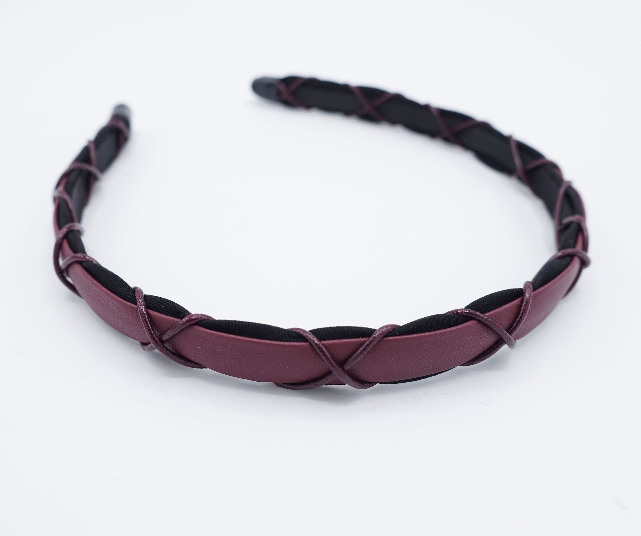 veryshine.com Headband Red wine string x knot decorated leather headband