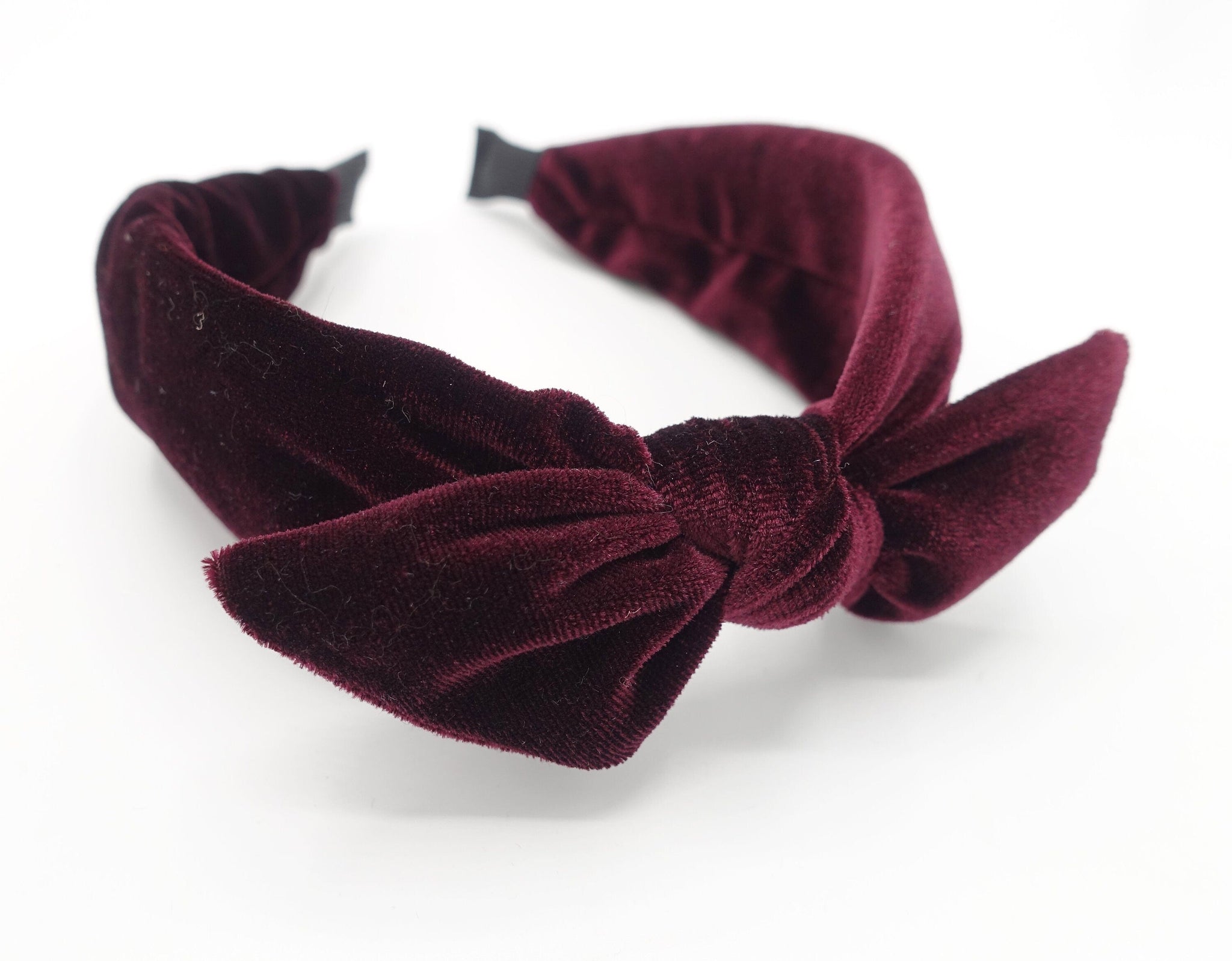 veryshine.com Headband Red wine velvet bow knot headband wired headband woman hair accessory