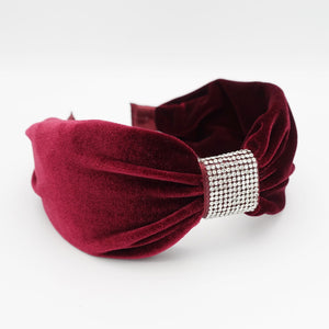 veryshine.com Headband Red wine velvet front pleated rhinestone headband women headband hair accessories