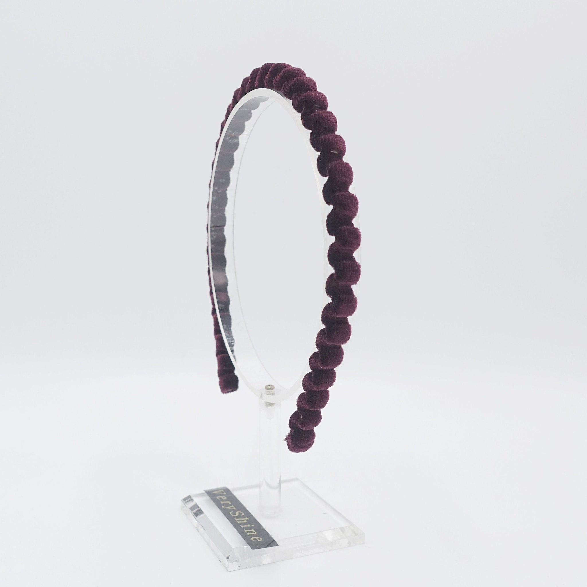 veryshine.com Headband Red wine velvet gear headband thin metal hairband for women