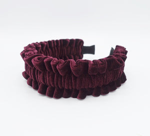 veryshine.com Headband Red wine velvet pleats ruffle wave headband