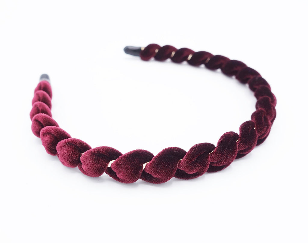 veryshine.com Headband Red wine velvet spiral wrap headband thin hairband women hair accessory