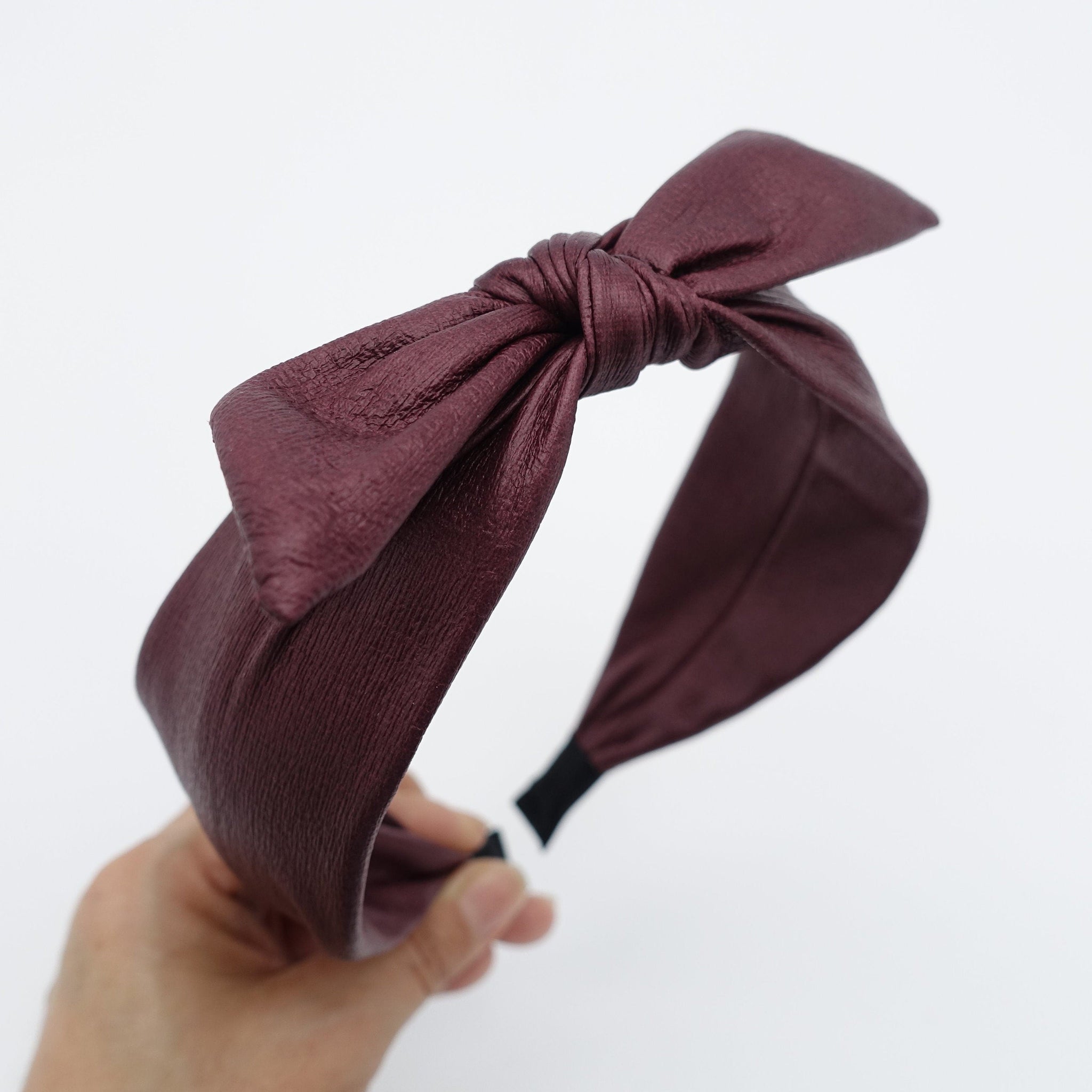 veryshine.com Headband Red wine wired bow knot headband faux leather hairband women hair accessories