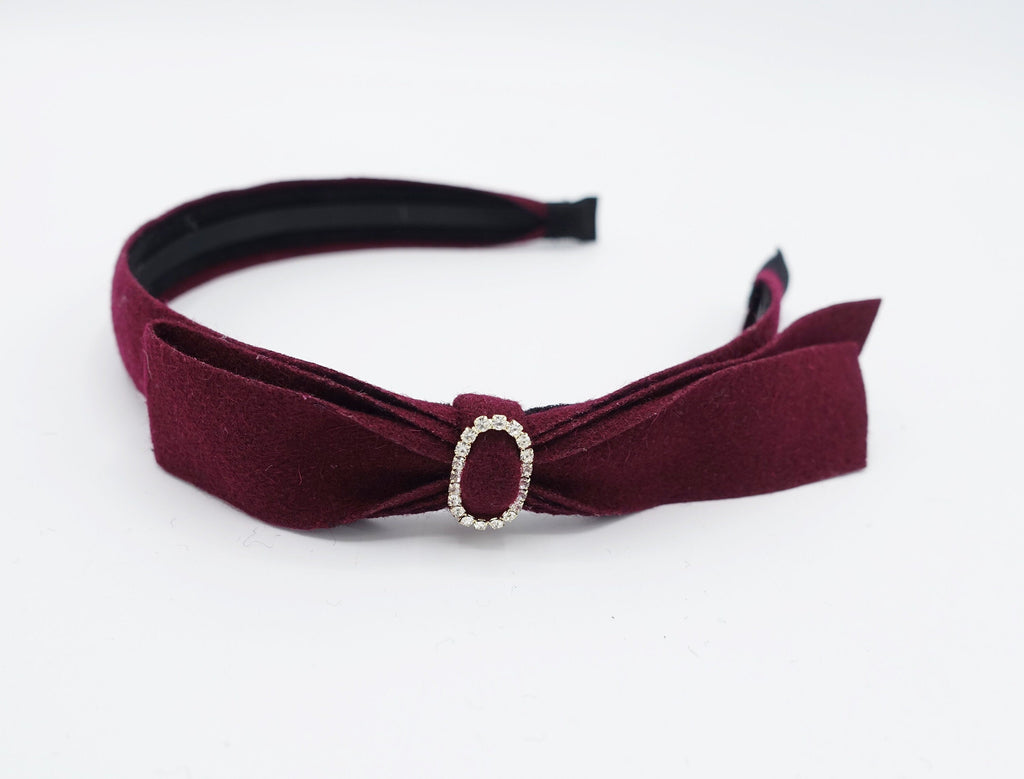 veryshine.com Headband Red wine woolen bow knot headband rhinestone embellished hairband thin hairband for women