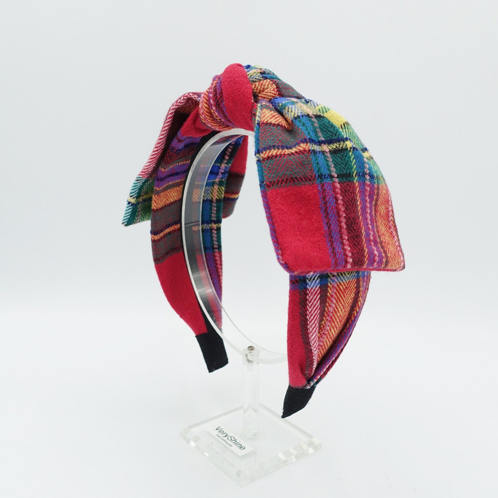 veryshine.com Headband Red woolen plaid check bow tie headband high quality hairband for women