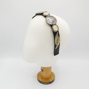 veryshine.com Headband rhinestone embellished coin headband leather hairband for women