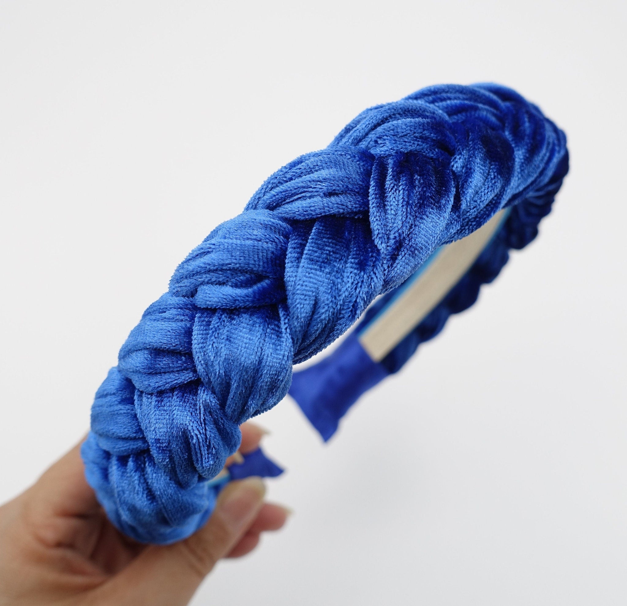 veryshine.com Headband Royal blue crushed velvet braided headband womens headband -standard version
