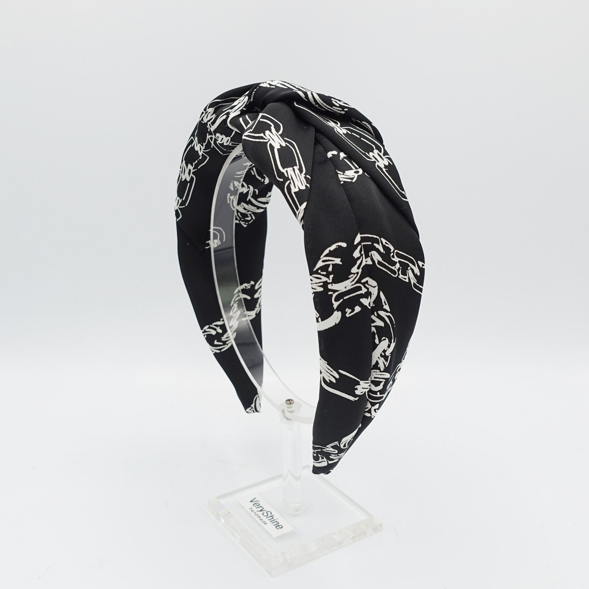 veryshine.com Headband satin chain print headband front satin cross twist hairband luxury hair accessory for women