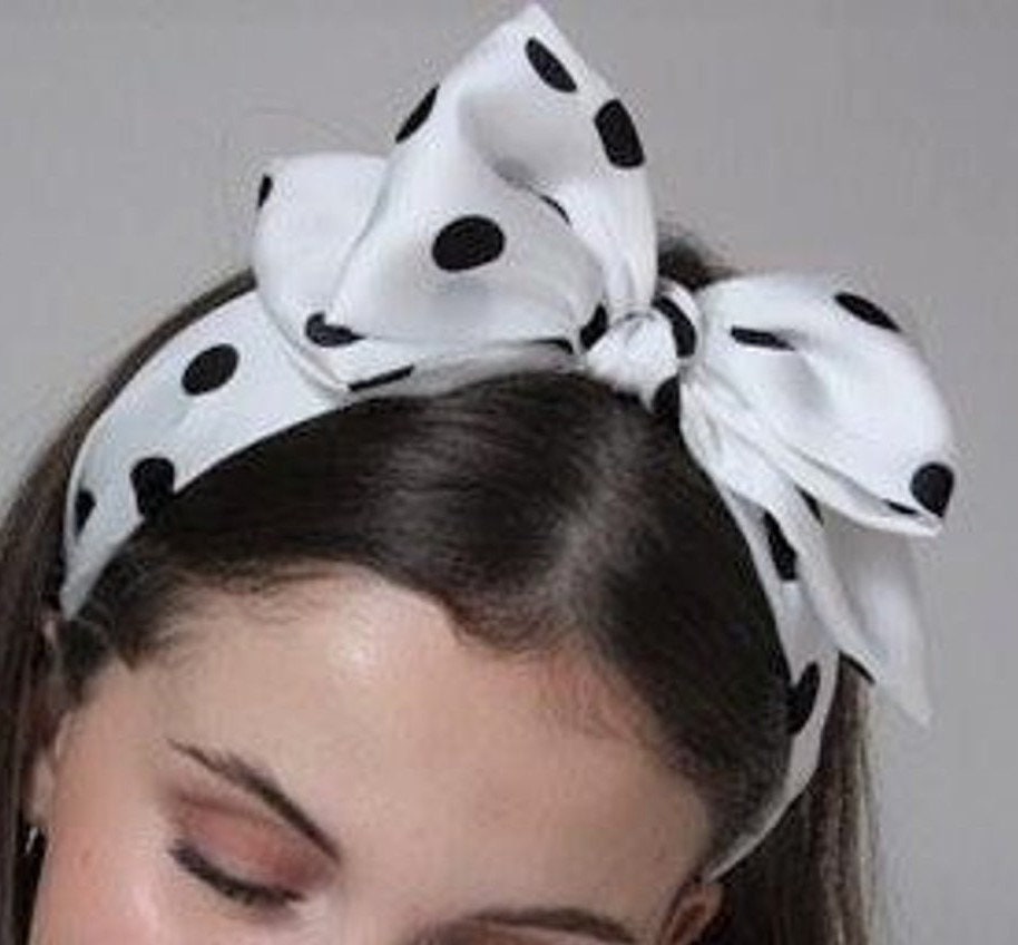 veryshine.com Headband silk satin bow knot headband layered  hair bow dot print hairband woman hair accessory
