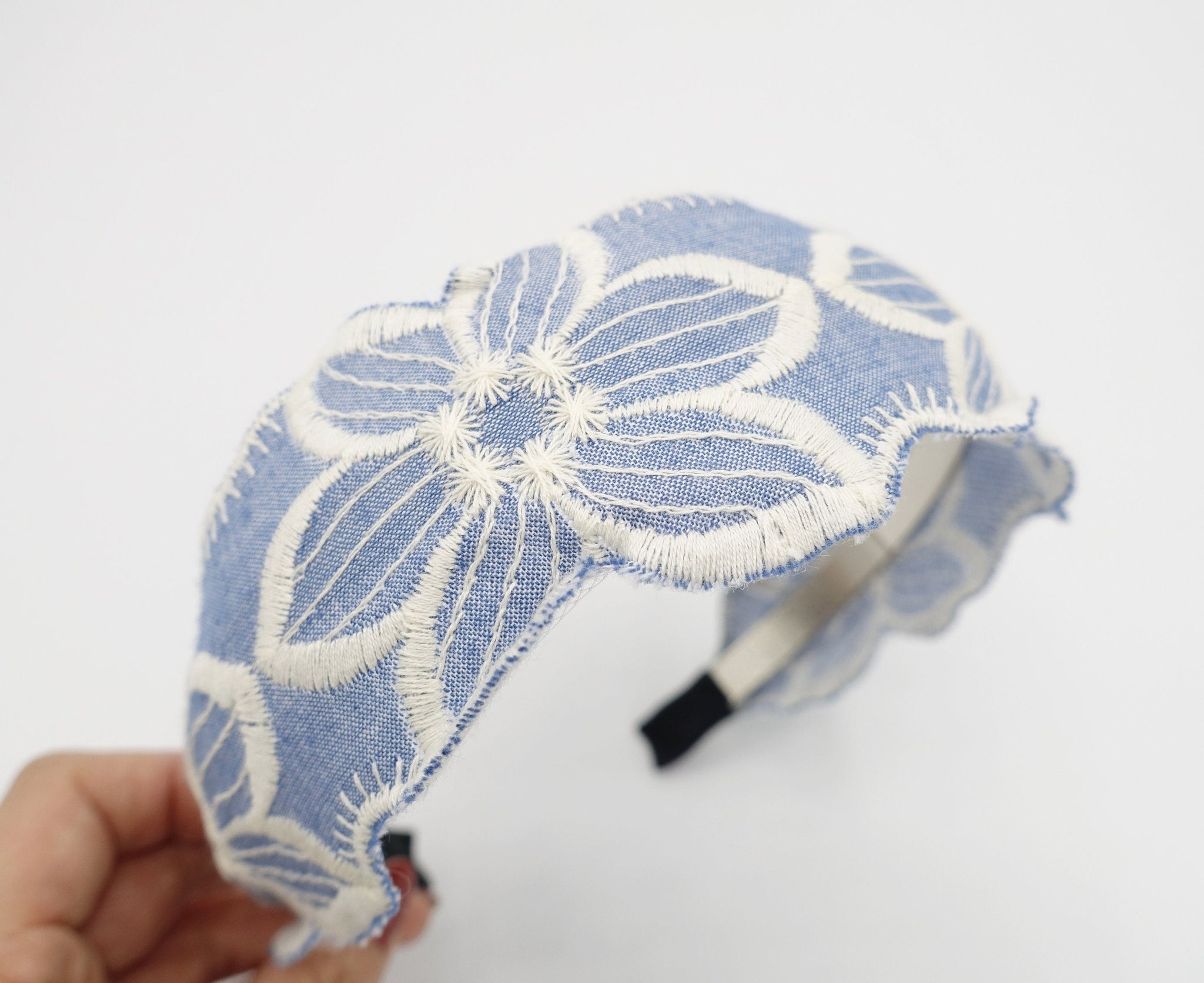 veryshine.com Headband sky blue embroidered pattern flat headband for women
