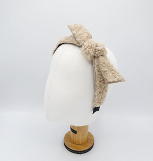 veryshine.com Headband teddy bow knot headband fabric fur wire knotted bow thin hairband for women