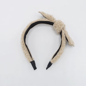 veryshine.com Headband teddy bow knot headband fabric fur wire knotted bow thin hairband for women