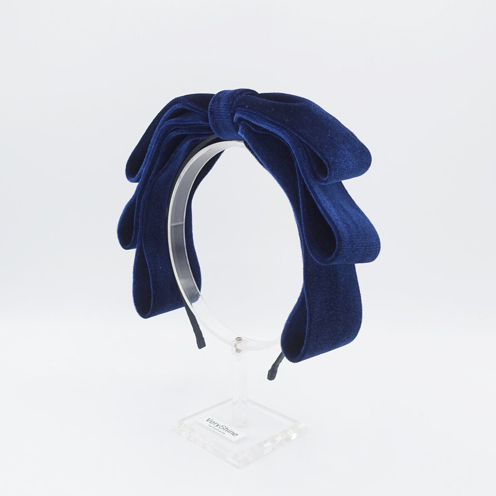 veryshine.com Headband Triple navy velvet loop bow headband thin hairband women hair accessory