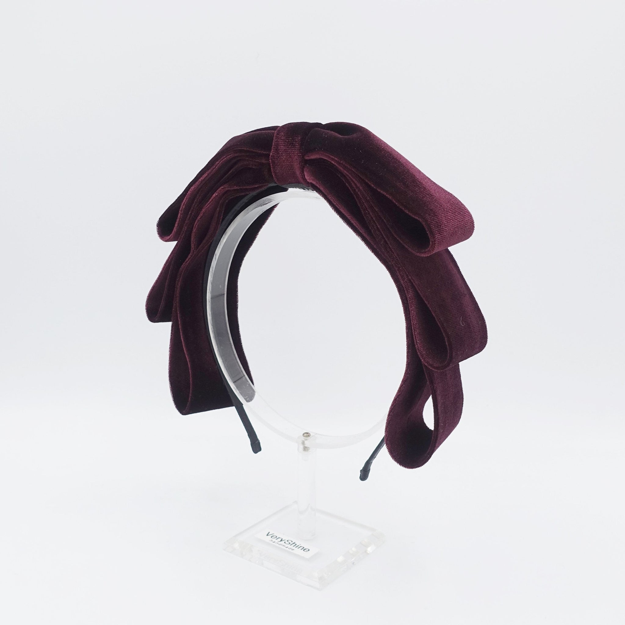 veryshine.com Headband Triple red wine velvet loop bow headband thin hairband women hair accessory