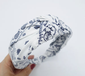 veryshine.com Headband White paisley print bandana headband knotted casual hairband for woman