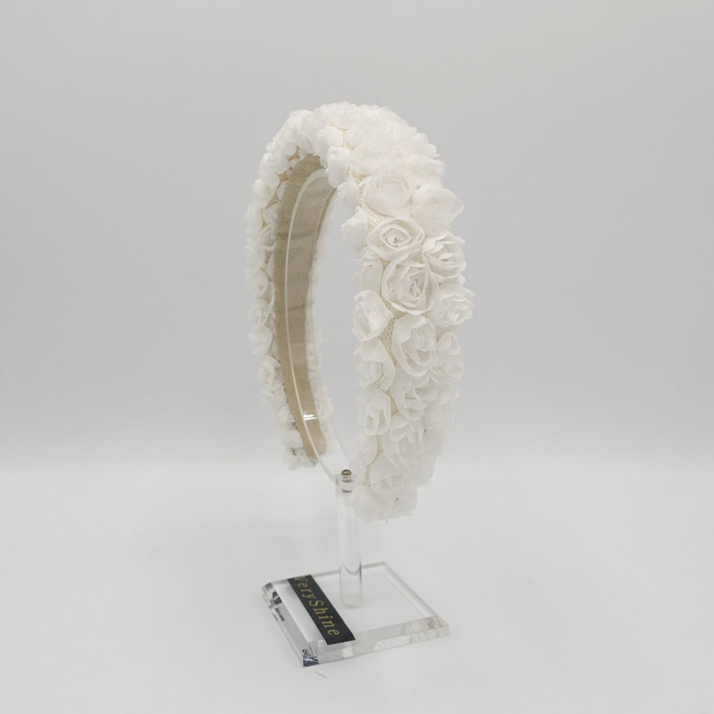 veryshine.com Headband White rosebud padded headband arch flower pattern hairband cute hair accessory for women