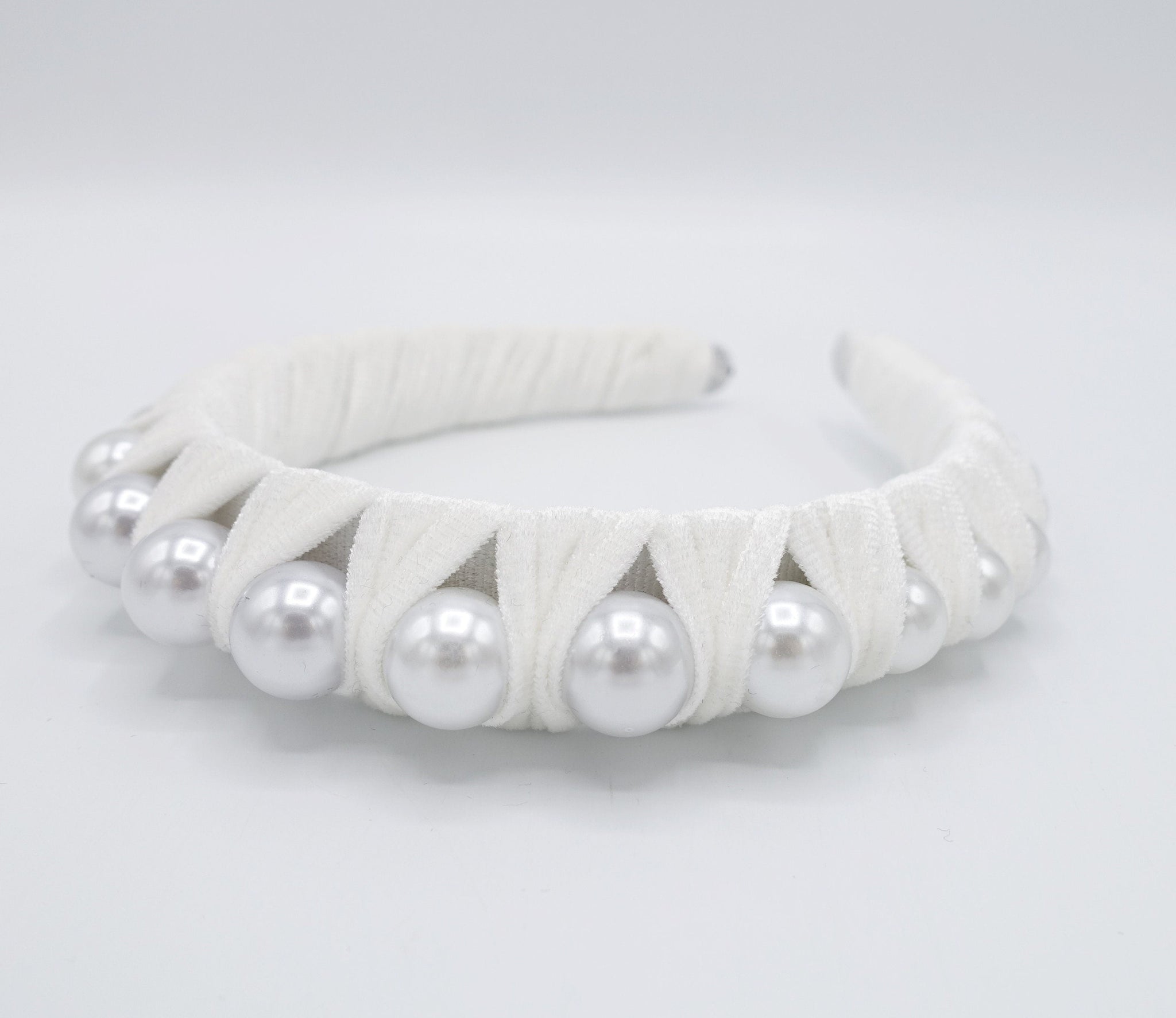 veryshine.com Headband white velvet wrap headband big pearl embellished hairband stylish women hair accessories