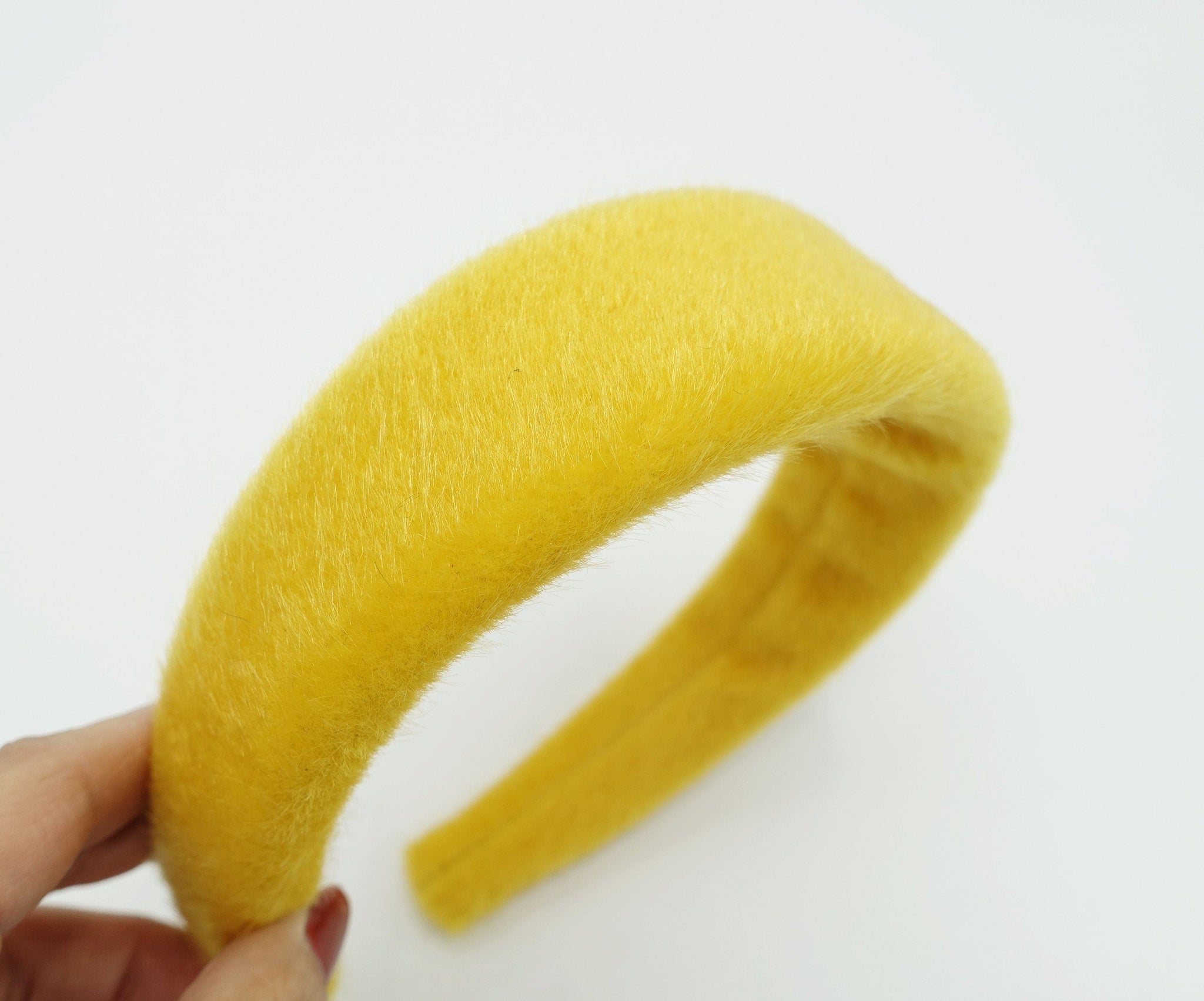 veryshine.com Headband Yellow fabric fur headband padded imitated calf fur leather hairband Fall Winter hair accessory for women