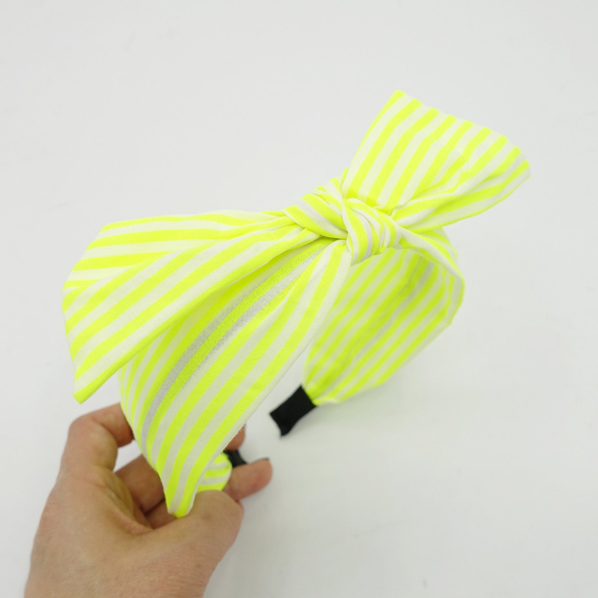 veryshine.com Headband Yellow green neon stripe knot headband wire bow hairband women hair accessory